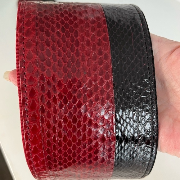 Diane Von Furstenberg Snake Embossed Leather Belt Red Black Slide Closure S main image 4